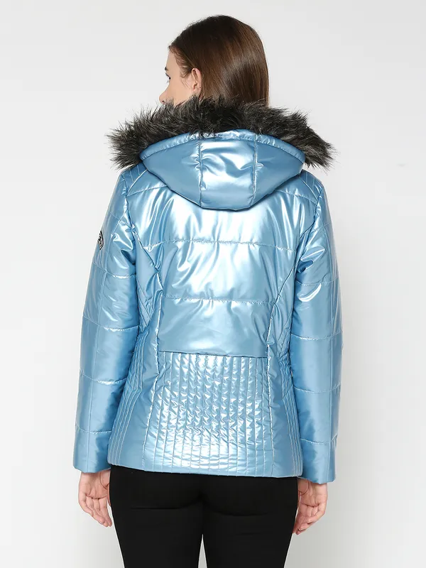 Being Human Women Semi Fit Jackets-Metalic Royal